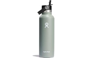 Hydro Flask - Water Bottle 621 ml (21 oz) - Vacuum Insulated Stainless Steel Water Bottle with Flex Straw Cap - Standard Mouth - Agave