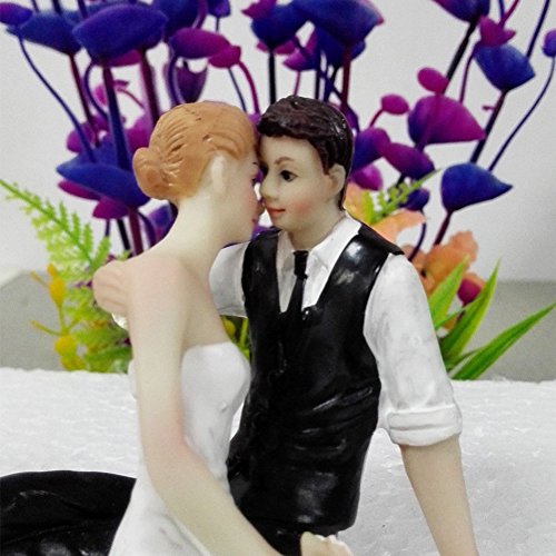 Tortenfigur Hochzeitsdekoration Puppen Hochzeits-Kuchen Hochzeitstorte Braut und Bräutigam Verliebtes Brautpaar Hochzeitspaar in Ketten Polystone sitzen - 5