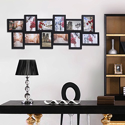 Songmics Bilderrahmen Collage für 12 Fotos je 10 x 15 cm Fotorahmen aus MDF-Platten schwarz RPF22H - 2