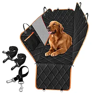 Dog Back Seat Cover Protector Waterproof Scratchproof Nonslip Hammock, Dog Seat Cover with Big Mesh Window, with Seat Belts and a Pocket, Durable Nonslip Seat Cover for Dogs Back Seat, SUVs and Cars