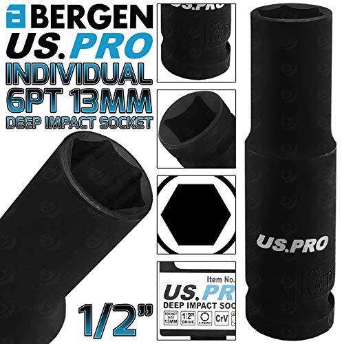 US.PRO by Bergen US PRO - Llave de vaso de impacto profundo de 13 mm, 13 mm, 6 puntos de impacto hexagonal único (Bergen totalmente renombrado a US.PRO)