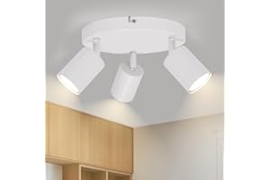 Kambo Lámpara de Techo con 3 Focos - GU10 Focos de Techo Orientables - Redondo Plafón Luz de Techo Apliques Blanco - Modernas Focos para el Techo Metall por Dormitorio Corredor Sin Bombillas