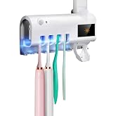 UV Toothbrush Holder with Toothpaste Dispenser – Wall Mounted, 2 Compartments, Automatic Sterilizer, White