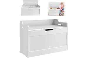 AUTOFU Storage Chest Blanket Box | Wooden Storage Bench Chest | Large Wooden Trunk with Safety Hinge and Lid | Toy Box for Bedroom, Hallway or Kids Room | Easy Assembly and Clean | Modern Style, White