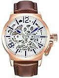 Alienwork Herren Damen mechanische Automatik-Uhr Rose-Gold mit Lederarmband braun Weiss