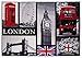 Produktbild London Kurzflorteppich Fototeppich Collage - Big Ben Tower Bridge London Eye Doppeldecker Bus Londoner Telefonzelle  - pflegeleicht strapazierfähig - 80 x 120 cm schwarz