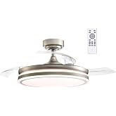 VZLED - Ceiling Fan with Nickel Light, Retractable Blades, Quiet, CCT Light