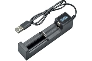 Lrtzizy Chargeur de Batterie Rechargeable Universel à Chargement USB 1 Slot Chargeur de Batterie au Lithium pour 18650 26650 14500 16340 ABS