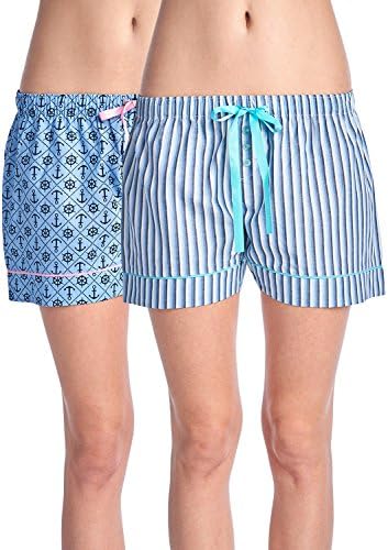 Casual Nights Women's 2 Pack Cotton Woven Lounge Boxer Shorts - Stripe 35/Anchors - X-Large