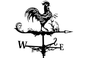 BYXBDD FLAMEER Metal Weather Vane with Rooster Figurine, Practical Wind Direction Indicator, Vintage Style Farm Scene Home Outdoor Garden Crafts Ornaments
