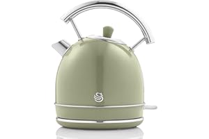 Swan Retro Bouilloire Électrique 1,8 Litre, Design Vintage, Arrêt Automatique Contrôleur Strix, Sans fil, Acier Inoxydable, sans BPA, 3000W, Vert