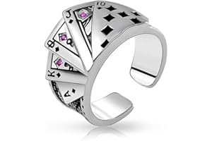 MenYiYDS Vintage Chunky Statement Ring Silber Pokerkarte bündig Bandring offen verstellbar Ring Schmuck für Damen und Herren