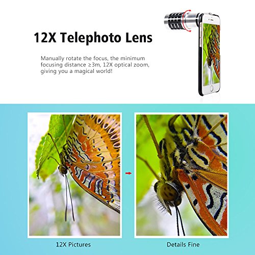 Teleobjektiv Handy 12X universal Smartphone Tele Linse Kamera ZubehÃ¶r HD optischer Zoom Lens Aufsatz Set mit Zeiss fÃ¼r iPhone 8 plus 7 plus /6s plus / 6 plus/ 8 / 7 / 6S / 6 /5 /5s (12X)
