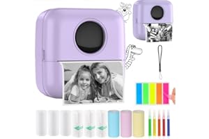 HUIJUKEJI Mini impresora, impresora de bolsillomini impresora fotográfica para teléfono inteligente, impresora de pegatinas, impresora fotográfica térmica para diario, logotipo de viaje, notas, diario (purple)