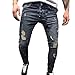 Produktbild ITISME Jeanshosen Mens Skinny Stretch Denim Pants Distressed Ripped Freyed Slim Fit Jeans TrousersHerren Leinenhose Leinen Hose Loose Freizeit Herren Herbst Denim Cotton Straight Ripped (36, Blau1)