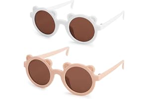 SOWBUD 2pcs Kids Sunglasses, Toddler Sunglasses for Girls Boys, Childrens Stylish Polarized Sunglasses 5-8 Years, Cute Bear Design With UV 400 Protection, Summer Theme Party Beach Dress Up Glasses