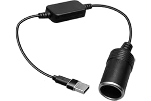 TEASTEAM Cavo Convertitore da 5V USB-A Maschio a Presa aCcendisigari 12V Femmina per Auto Registratore di Guida, Fotocamera da Tavolo Bordo, GPS, Cane Elettronico - Nero