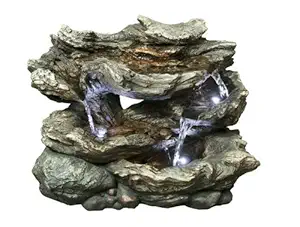 Hi-Line Gift Ltd 3-Level Log Waterfall Fountain, Includes Underwater LED Light and Pump