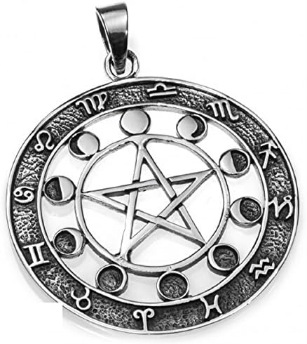 Silver Pendant, Pentagram With The Phases of the Moon. Size 3.6 cm
