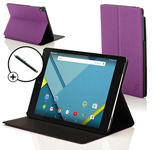 Forefront Cases® Neue Leder Hülle / Tasche / Case / Cover für HTC Google Nexus 9 (8,9 Zoll) Tablet-PC - Rundum-Geräteschutz und intelligente Auto-Sleep-Wake-Funktion mit 3-JAHRES-GARANTIE VON FOREFRONT CASES - inkl. Eingabestift