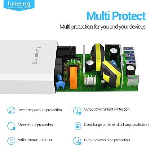 Lumsing Quick Charge 3.0 36W 4 Port USB Ladegerät Desktop Ladeadapter für Galaxy S7 / S6 / Edge / Plus, Note 5 / 4 und Smart Ports für iPhone 7 / 6s / Plus, iPad Pro / Air 2 / mini, LG, Nexus, HTC & mehr (Weiß) - 4