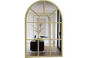 Marctani Espejo Ventana de Metal - Espejo Pared Grande Decoracion para Recibidor, Salon, Comedor, Dormitorio - Espejos Decorativos Industrial de Diseño (Dorado 70x50cm)