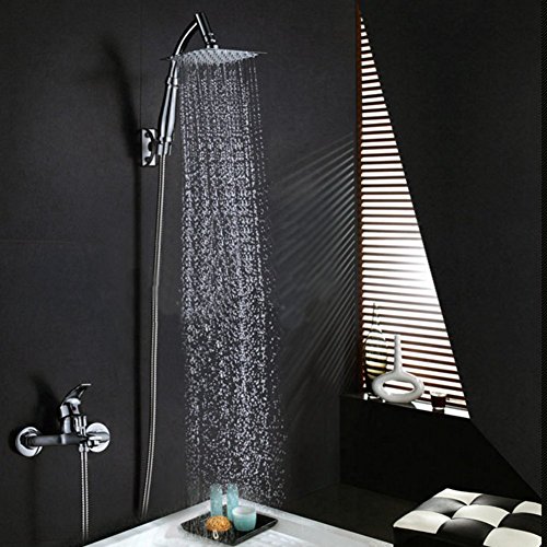 ke1aip 20,3 cm 360 ° Drehgelenk quadratisch Regendusche Kopf Verlängerung Edelstahl Dusche Kopf Spray + Schlauch (1,5 m) + Boden - 2