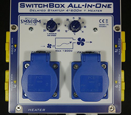 SMSCOM SwitchBox All-In-One. Zeitschaltuhr für 4x600W Pflanzenlicht inklusive Fancontroller für zwei Lüfter - 4