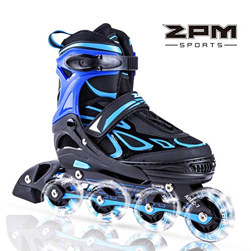 2pm Sports Adjustable Light up Kid Inline Skates,Roller Blades for Boys and Girls- Cyan Large - Big Kid (3-6UK)