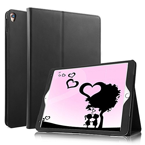 Boriyuan IPad mini 4 Hülle Echt Ledertasche Smart Cover Leder Case aus echtem Leder im Bookstyle mit Standfunktion, Auto Sleep Wake up und Fach für Kreditkarten (Schwarz)