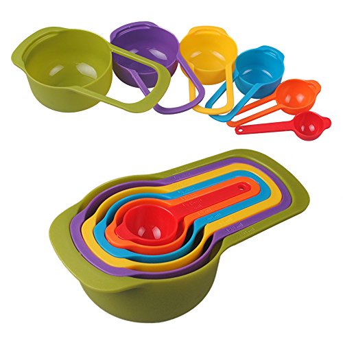 Messbecher Cup Messbecher Bunte neue Design Regenbogen farbige Kochen Backen Messlöffel Tassen Kunststoff Messlöffel Regenbogen verschachtelte Mischen Multifunktions (6pcs measuring cup)