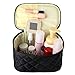Discoball Lady Women Large Capacity Cosmetic Makeup Toiletry Travel Wash Bag Holder Mirror Case Organizer( Black grid pattern design)