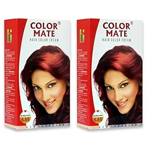 Color Mate Hair Color Cream, Burgundy, 130ml (Pack of 2)