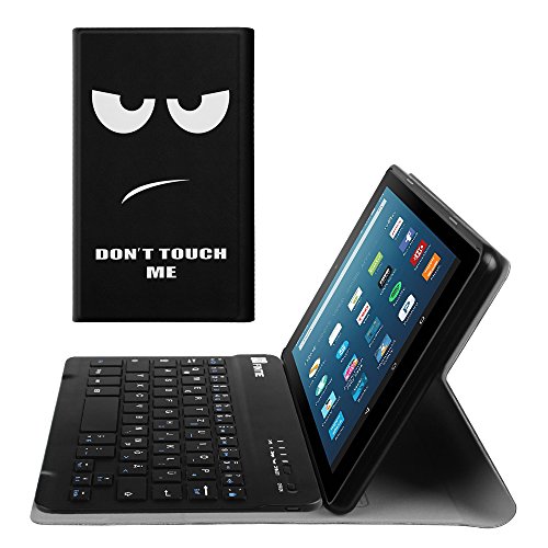 Fintie Bluetooth Tastatur Hülle für Fire HD 8 (7. Generation - 2017) / Fire HD 8 (2016 Modell) - Ultradünn Ständer Schutzhülle mit magnetisch abnehmbar drahtloser Bluetooth Tastatur, Don't Touch