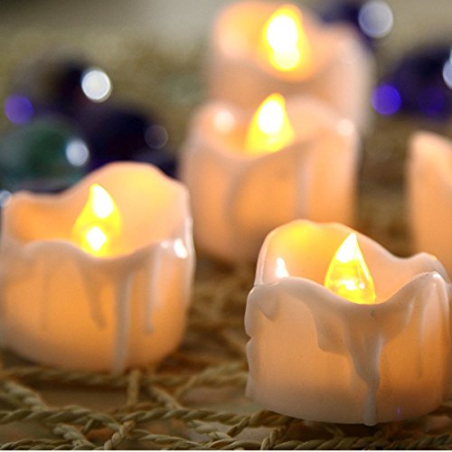 Mr.Go Flameless 12st LED gelb flackernde Kerze Teelichter, Wachs Dropping batteriebetriebene elektrische LED Kerze Birnen Lampen Wärmer für Party, Bar, Hochzeit, Weihnachten, Abendessen (Flicker-Yellow) - 2