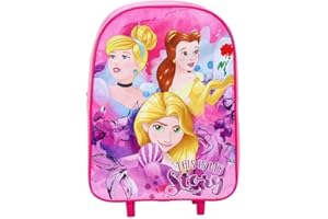 NMB FASHIN FASHION AS UNIQUE AS YOU ARE NMB Fashion Foldable Kids Travel Trolley Backpack - Wheeled Carry-On Suitcase Rucksack with Favorite Character Design for Children (Standard Diseny Princess This is My Story Trolley)