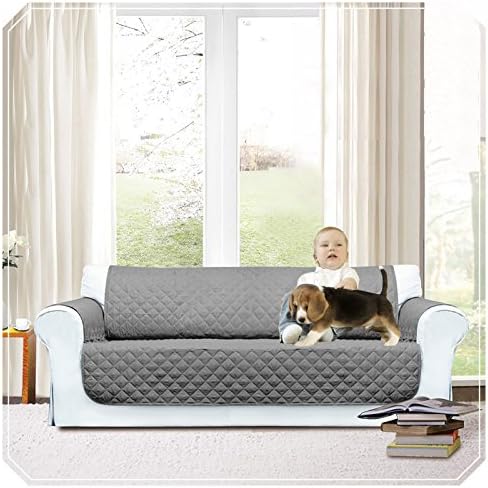 All season Home Textiles Quilted Sofa Non-Slip Protected Settee Cover Sofa | Anti-Skid | Water Resistant | Sofa Cover Throw Embossed Pattern Available in Three Sizes 1,2 &amp; 3 Seater (280 x 179 CM, Dark Grey)