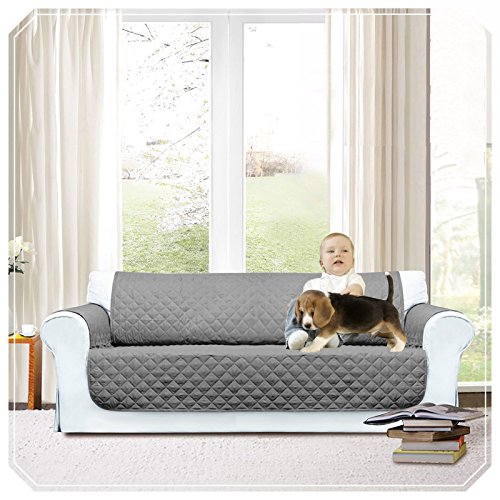 All season Home Textiles Quilted Sofa Non-Slip Protected Settee Cover Sofa | Anti-Skid | Water Resistant | Sofa Cover Throw Embossed Pattern Available in Three Sizes 1,2 &amp; 3 Seater (280 x 179 CM, Dark Grey)