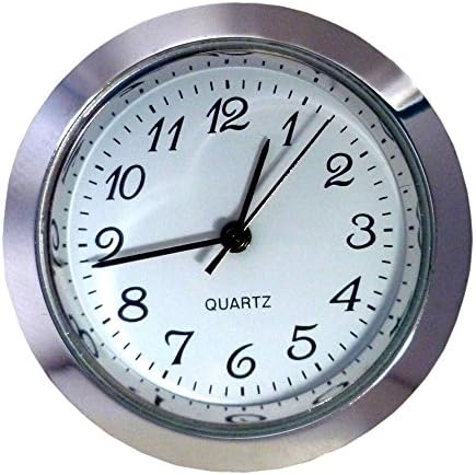 Clock Insert 37mm Silver Bezel fits 34mm Hole, Arabic Numerals, White Dial, Quartz Watch Inserts
