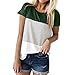 Produktbild MRULIC Frauen Kurzarm Dreifach Farbe Block Streifen T-Shirt Casual Bluse Damen Shirt Weisse Bluse (EU-40/CN-L, Grün)