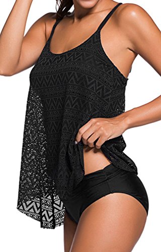 TDOLAH Damen Welle Spitze Bikini-Set Tankini Top mit Slip Strand Bademode - 5