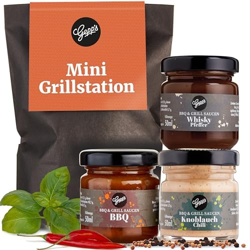 Gepp's Delicatessen Wonder Bag Mini Grill Station I Grill Gifts for Men with BBQ Grill Sauce, Whsikey Pepper Sauce & Garlic Chili Sauce I Barbecue Spices Gift Set for Father's Day