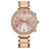 Abrray Analog Quartz Rhinestone Case Gold-Tone Bracelet Watch for Women with Ara