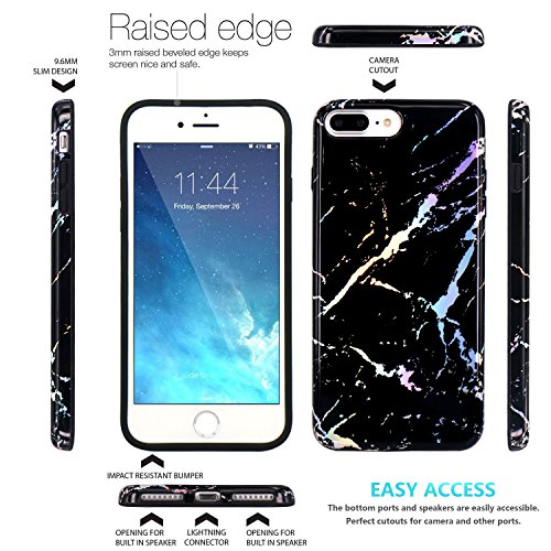 JIAXIUFEN iPhone 7 Plus Funda  Funda de Silicona Suave Case Cover Protecci  n C  scara Soft Gel TPU Carcasa Funda para Apple iPhone 7 Plus iPhone 8 Plus - Shiny Change Color Black M  rmol Dise  o
