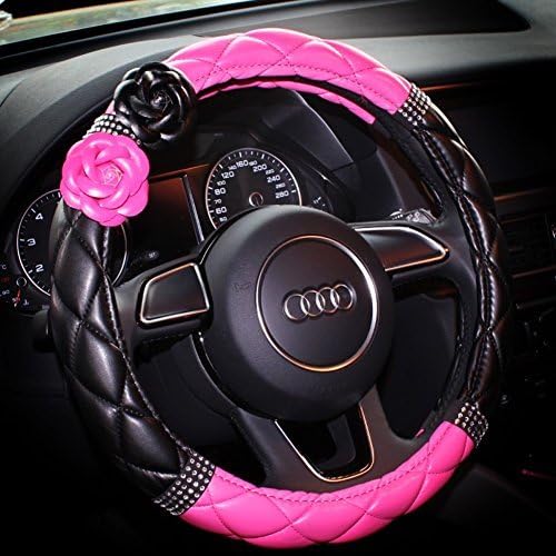 Selani Advanced PU Leather Camellia Flower Car Steering Wheel Cover Wrap Car Interior Trim-pink by Selani