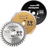 Mini scie circulaire à main Lot de 3 Lame de scie HM bois/bois HSS Fein/Disque de coupe diamant 85 x 10 mm Convient pour Aldi Duro/Lidl/Norma