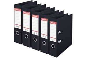 Esselte, A4 Lever Arch File, 75 mm Spine, 500 sheets Capacity, PP, Plastic Cover, No. 1 Mechanism, Files & Folders, Black, 5 Pack, 162570