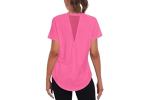 Jlowesun Women's Gym Shirts, Short Sleeve Lightweight Moisture Wicking Quick Dry Back Mesh Loose Fit Sports Tops for Ladies
