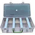 MFN Clear Plastic 4 Rod Storage Bangle Box with Dividers, Green Handle, Large Compartment Organizer