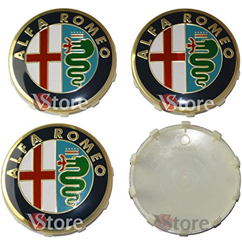 4 Tapones para tapacubos de 60 mm compatibles con llantas originales Alfa Romeo Giulietta 147 159 146 156 Brera escudo Fregi oro
